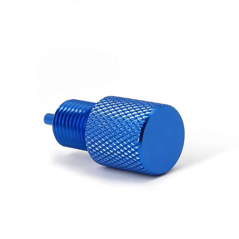 Rock Solid Brake Proportioning Valve Bleeder Tool For PV2 And PV4 Disc And Drum Systems Works With Gm Valves And Ac Delco 172 1353 And 172 1371 showing blue aluminum valve bleeder cap detail.