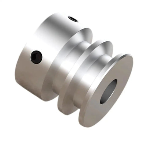 Pro Class Aluminum Double Groove Pulley Featuring 30mm Outside Diameter And 16mm Fixed Bore Built For Drilling Machines Compatible With 6mm Pu Round Belts Hella Durable And No Drama Setup, close-up view.