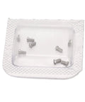 Pro Grade Stainless Steel Micro Watch Repair Screws Heavy Duty Back Cover Fasteners in blister pack, 1x1.3x2.4mm, eight pieces.