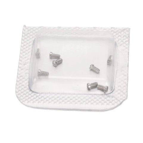 Pro Grade Stainless Steel Micro Watch Repair Screws Heavy Duty Back Cover Fasteners in blister pack, 1x1.3x2.4mm, eight pieces.