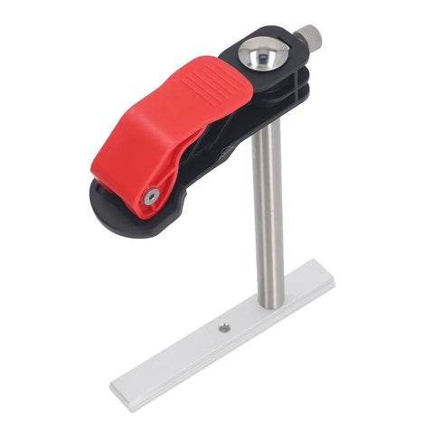 Close-up of one Two Pack Quick Release Hold Down Clamps for Woodworking Beefy Pro Grade Heavy Duty Stainless Steel with red handle