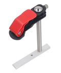 Two Pack Heavy Duty Stainless Steel Hold Down Clamps Featuring Slick Quick Release For Tough As Nails Woodworking Grip Zero Slip Safety And Smooth Operation On Any Workbench Table with red lever