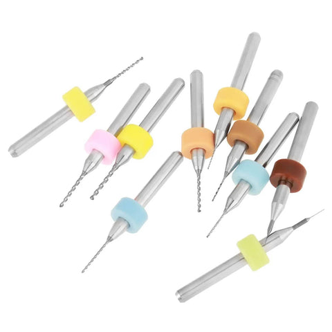 Ten Piece Tungsten Carbide Micro Drill Bit Set 0.1mm To 1.0mm For PCB Circuit Board Drilling arranged in a fan shape