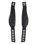 Grippy Rubber Pedal Straps 13 By 2.2 Inches Adjustable Universal Straps For Bicycle Cycle Stationary Bike Home Or Gym Use Durable Foot Retention For A Comfortable Ride shown in black color, set of two, highlighting the adjustable slots.