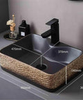 UYTROPLK Bathroom Vessel Sink Ceramic Outdoor Indoor Bathroom Vintage Pedestal Basin with Accessories Patio Wash Basin Rectangle Bathroom Sink, 470mm x 360mm dimensions.