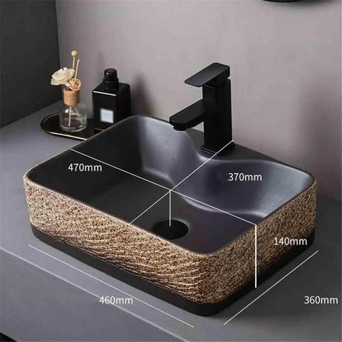 UYTROPLK Bathroom Vessel Sink Ceramic Outdoor Indoor Bathroom Vintage Pedestal Basin with Accessories Patio Wash Basin Rectangle Bathroom Sink, 470mm x 360mm dimensions.