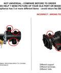 Top Shelf GE Washer Drain Pump Assembly Repair Kit Wh23X10011 Ckd10011X detailed front view showing correct and incorrect fit.