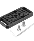 Universal Premium Aluminum Video Cheese Expansion Plate For DSLR Cameras Featuring Dual 1/4 And 3/8 Inch Screw Threads, includes screws.