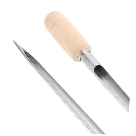 Grain Sampler Tool Stainless Steel Sampling Probe For Wheat Rice Sorghum with wooden handle close-up.