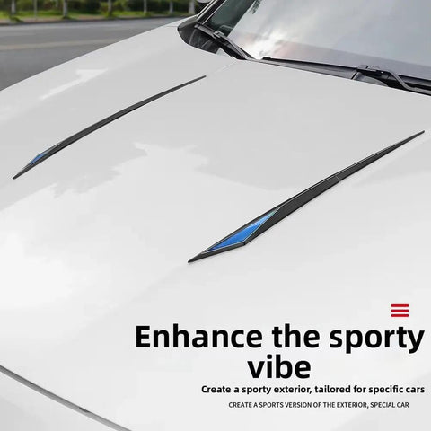 Premium TPU Protective Exterior Decals For Tesla Cybertruck Body Line Trims and Hood Graphics, showcasing sleek design on white hood.