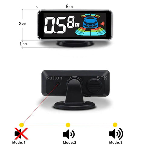 Backup Parking Sensor System For Your Ride With Front And Rear Sensors, LCD Display, Distance Detection, And Audible Warnings shown