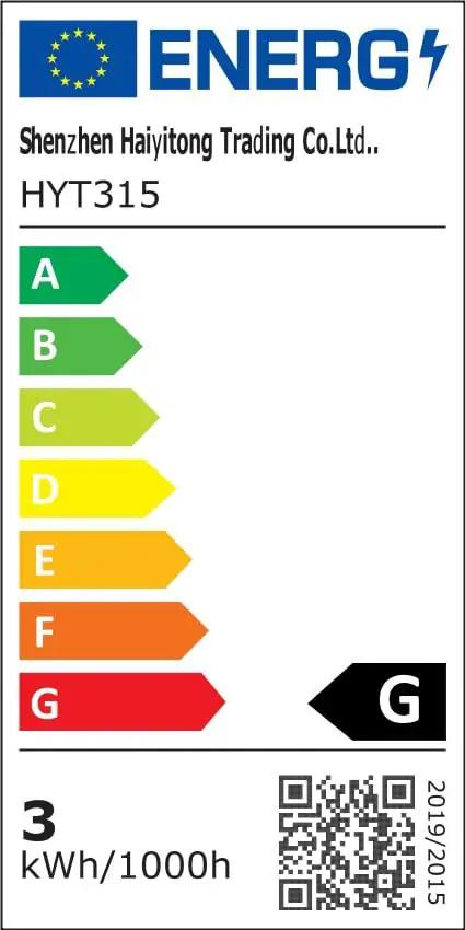 Energy efficiency label for Shenzhen Haiyitong trading, HYT315 model, rated G, 3 kWh/1000h.