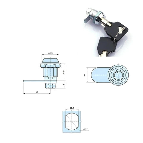 Mini Cabinet Lock With Tubular Cam Mechanism, Rugged Zinc Alloy Latch for Secure Closure shown with detailed dimensions.