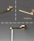 UMJIGF Shower System,Ceiling Mount Brushed Gold Bathroom Brass Ceiling 10-12 Inch Rainfall Shower Faucet System Mixer Set with Tub Taps,A,10 Inch,A-12 Inch folding bathroom faucet with brushed gold finish displaying water flow.