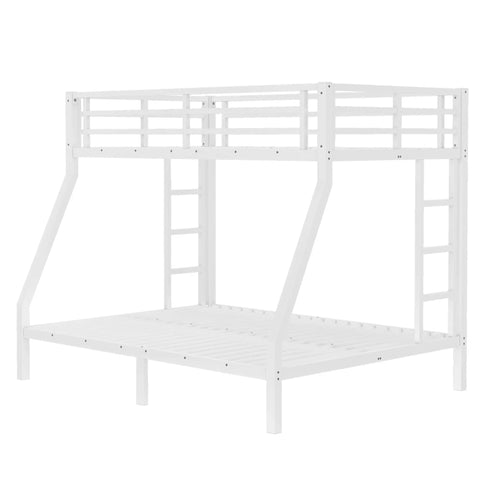 Heavy Duty Twin Over Full Metal Bunk Bed With Dual Ladders Rock Solid Steel Construction White Finish side view showing dual ladders.