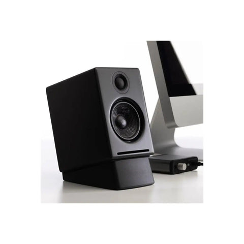 Metal Desk Speaker Stands Pair For Desktop And Bookshelf Speakers With Fifteen Degree Tilt To Boost Soundstage By Twenty Percent