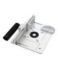 Heavy Duty Aluminum Router Table Insert Plate With Precision Center Bushing Flip Top Mount Built Like A Tank For Zero Hassle Woodworking And Sweet Trimming Control On Every Project, showcasing the mounted profile and bushing.