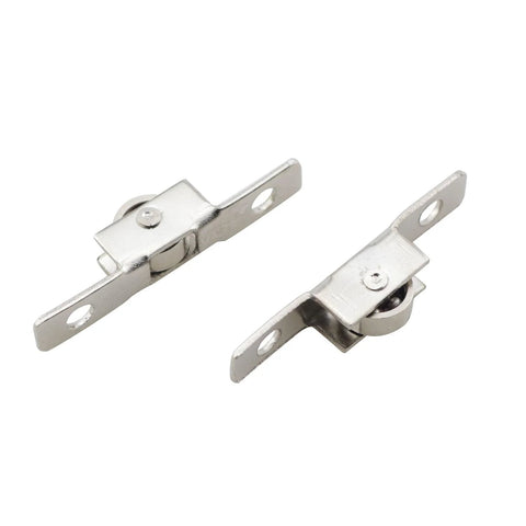 12 Pieces 3/8 Inch Metal Sliding Window Rollers Universal Single Slide Wheels For Doors Cupboards Drawers DIY Projects Durable Replacement Hardware Ideal For Track Systems Cabinets And Household Furnishings, showing two metal rollers with holes for easy installation.