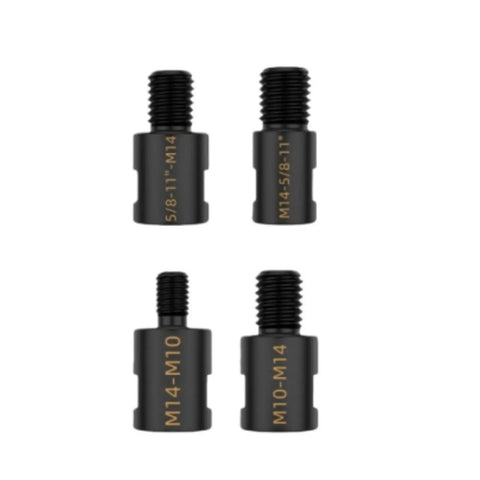Built Tough Angled Grinder Adapter Converter For 5/8-11 Thread Spindle Job Site Ready Tool Swap Kit with four coupling adapters.
