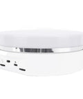 Slick 6.3 Inch Electric Rotating Display Stand With LED Glow, Adjustable Speed Turntable side view, made from ABS plastic.