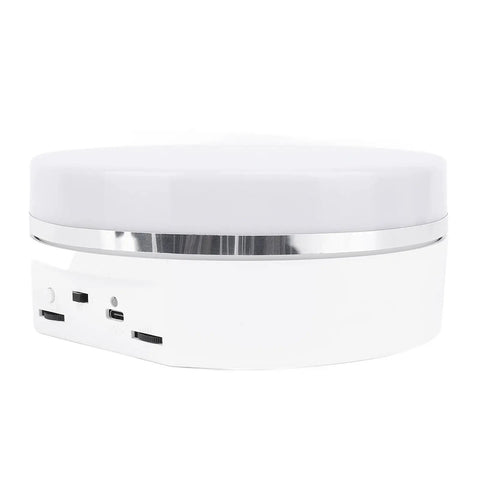 Slick 6.3 Inch Electric Rotating Display Stand With LED Glow, Adjustable Speed Turntable side view, made from ABS plastic.