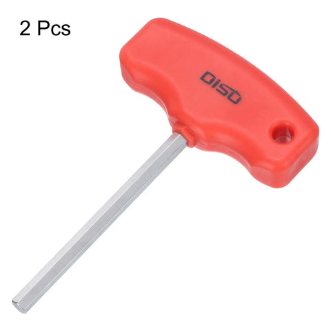 Two Pack 5mm T Handle Hex Key Wrench Set, Long Arm Inner Hex T Key Wrenches For Automotive And Home Repair, S2 Steel With Chrome Finish, 70mm Shaft, 102mm Overall, Ergonomic Grip, red 5mm T-handle hex key with long arm, 2 pcs
