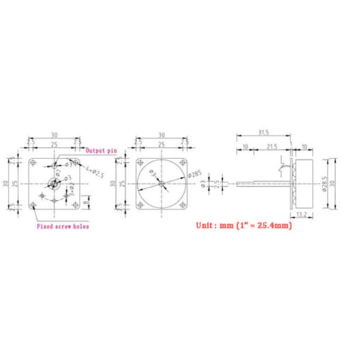 Technical drawing of Mini 3 Phase Brushless AC Generator For Hands-On Science, showing dimensions and layout.