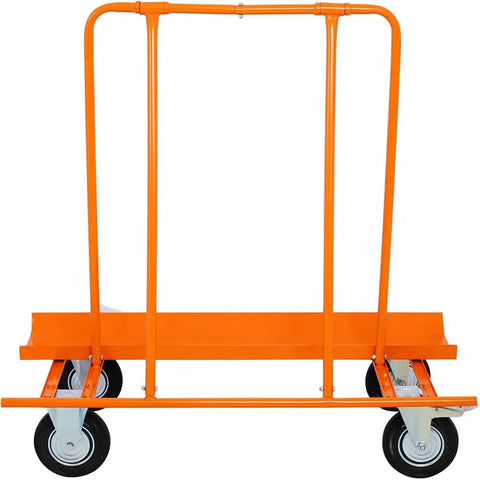 Heavy Duty Drywall Panel Dolly With 8 Inch Wheels And Locking Casters 1800 Lbs Capacity Steel Folding Sheetrock Cart For Moving Drywall Plywood Wood Panels Tough As Nails, orange steel frame