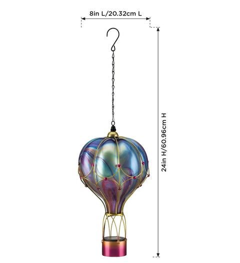 Hot Air Balloon Solar Lantern With LED Lights Hanging Outdoor Lamp Waterproof And Portable For Garden Patio And Pathway Made Of Metal And Glass In Green Large For Yard Vibes, colorful balloon design with dimensions