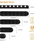 Self Adhesive Cable Clip Organizer Set For Desk, Car, Nightstand And Office Silicone Cord Holders With 7 5 3 1 1 Slots, Black
