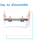 Heavy Duty Toilet Seat With Lid And Slow Close Mechanism For Standard Bowls, easy disassembly feature shown with hands.