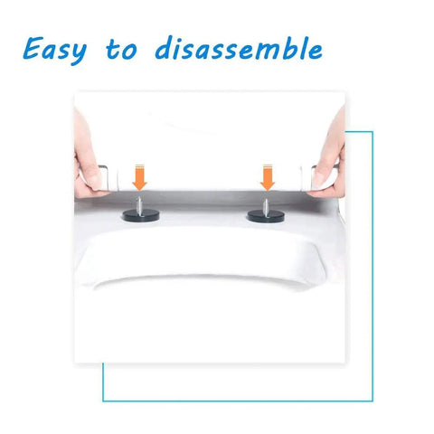Heavy Duty Toilet Seat With Lid And Slow Close Mechanism For Standard Bowls, easy disassembly feature shown with hands.