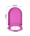 D Shape Soft Close Toilet Seat With Quick Release Pins And No Slam Shut Design For Effortless Bathroom Cleanup In Vibrant Rose Red, dimensions marked on image.