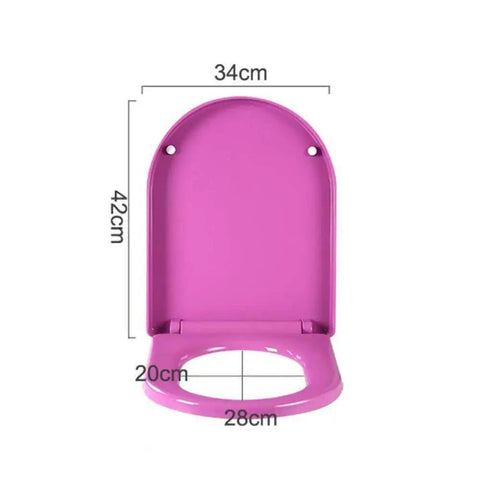 D Shape Soft Close Toilet Seat With Quick Release Pins And No Slam Shut Design For Effortless Bathroom Cleanup In Vibrant Rose Red, dimensions marked on image.