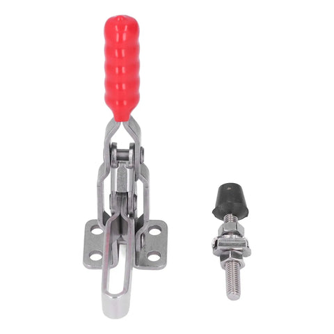 Top Tier Stainless Steel Arrow Storage Case Toggle Clamp With Durable Adjustable Latch For Heavy Duty Mechanical Equipment And Home DIY Projects You Need, featuring red handle and bolt.