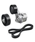Drive Belt Pulley Tensioner Kit Compatible With N52 E60 E61 525i 530i 528i E81 E82 E87 E88 125i 128i 130i E90 E91 E92 E93 325i 328i Zips That Squeal Away And Keeps You Cruising Smooth Like a Dream For a Simple Home Install That Pays Off Big., black pulley and belt set with aluminum tensioner