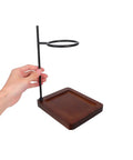 Top Shelf Wood Coffee Dripper Stand Built Tough With Stainless Base, showing a handmade wood base and steel holder.