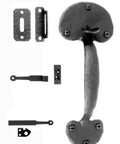 Heavy Duty Forged Iron Bean Gate Thumb Latch Rock Solid Matte Black Finish with mounting hardware for gates.