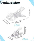 Large Transparent Balloon Clips Plastic Spring Clamps For Birthday Party Backdrop Decoration Craft Woodworking Photography Studio Reusable Strong Hold Garlands And More. Clear plastic balloon clips shown in 3.58-inch and 2.42-inch sizes, 10pcs and 30pcs.