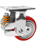 Heavy Duty Spring Loaded Caster Wheels With Swivel Brake System And Tough Polyurethane Tires showing a spring-loaded design and red wheel.