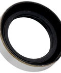 Trail Ready Hella Durable Double Lip Grease Shaft Oil Seal 1.372 X 1.983 shown from edge, showcasing black lip and metal casing.