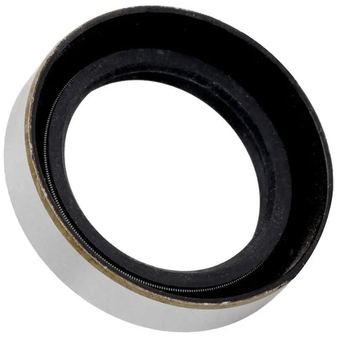 Trail Ready Hella Durable Double Lip Grease Shaft Oil Seal 1.372 X 1.983 shown from edge, showcasing black lip and metal casing.