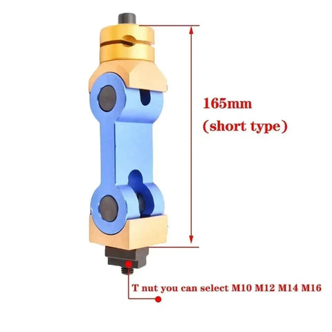 Premium Universal Adjustable CNC Mill Work Stop Positioner, 165mm short type, blue and gold design for precise clamping.