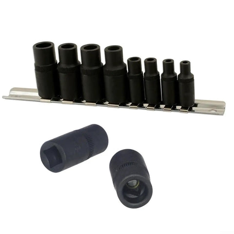Magnetic Tap Socket Set For One Quarter And Three Eighths Drive Thread Cutting Tap Adapters, Chrome Vanadium, 8-piece.