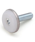 M8x25 Chair Leg Floor Protectors 40 Pack Adjustable Furniture Levelers screw with white plastic cap and metal thread for stability.