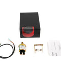 Front view Nrkiscy 52mm oil pressure gauge kit white housing, black dial, smoked lens includes sensor, wiring, bracket