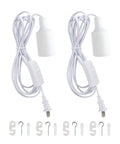 Straight Plug And Play Pendant Light Kit With 9.8 Ft Cord And On Off Switch Retro Industrial Hanging Lamp For Living Room Bedroom White E26 E27 Socket No Fuss Setup Super Chill Vibes 2 Pack, showing two white pendant lamp kits with cords and switches.