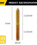 Badass Zinc Plated Hanger Bolts 10 Pack Double Ended Furniture Screws 3 inch size specifications displayed on the screw.