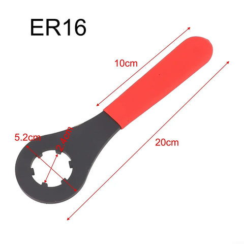 Heavy Duty ER Collet Wrench for ER16 CNC Spanner Tool, 20cm long, black and red handle, ideal for nut removal and milling setups.