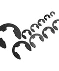 580 Piece E Type Retaining Ring Set With Black Carbon Steel External Snap Rings 1.5mm To 10mm Range arranged by size